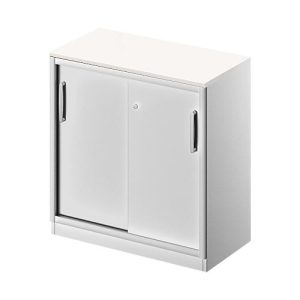 Schäfer Shop Genius Schiebetürenschrank TETRIS SOLID, 2 OH, B 800 mm, inkl. 19 mm Abdeckplatte, weiß/weißalu