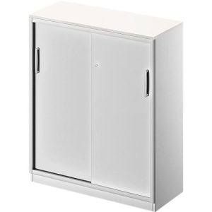 Schäfer Shop Genius Schiebetürenschrank TETRIS SOLID, 3 OH, 2 Fachböden, B 1000 mm, 19 mm Abdeckplatte, weiß/weißalu