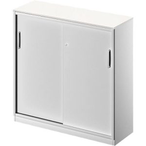 Schäfer Shop Genius Schiebetürenschrank TETRIS SOLID, 3 OH, 2 Fachböden, B 1200 mm, 19 mm Abdeckplatte, weiß/weißalu