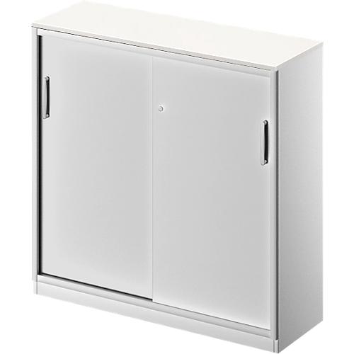 Schäfer Shop Genius Schiebetürenschrank TETRIS SOLID, 3 OH, 2 Fachböden, B 1200 mm, 19 mm Abdeckplatte, weiß/weißalu
