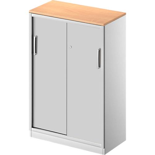 Schäfer Shop Genius Schiebetürenschrank TETRIS SOLID, 3 OH, 2 Fachböden, B 800 mm, 19 mm Abdeckplatte, Buche-Dekor/weißalu