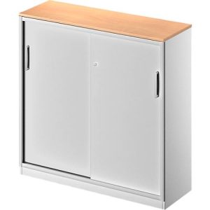 Schäfer Shop Genius Schiebetürenschrank TETRIS SOLID, 3 OH, B 1200 x H 1170 mm, Mitteltrennwand, 19 mm Abdeckplatte, Buche/weißalu