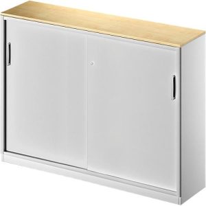 Schäfer Shop Genius Schiebetürenschrank TETRIS SOLID, 3 OH, Mitteltrennwand, B 1600 x T 413 x H 1170 mm, Ahorn/weißalu