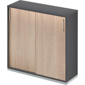 Schäfer Shop Genius Schiebetürenschrank TETRIS WOOD, 3 OH, B 1200 mm, inkl. Stahlsockel, graphit/Eiche