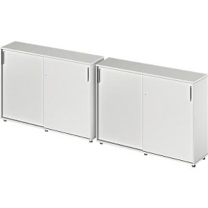Schäfer Shop Genius Schiebetürenschrank TETRIS WOOD, inkl. Gleiter, B 1200 x T 421 x H 1110 mm (3 OH), lichtgrau, 2 Stück