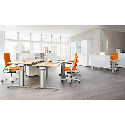 Schäfer Shop Genius Schreibtisch 135° Planova Ergostyle , Ansatz links, man. höheneinstellbar, B 2165 x T 800 mm , Ahorn-Dekor/weißalu