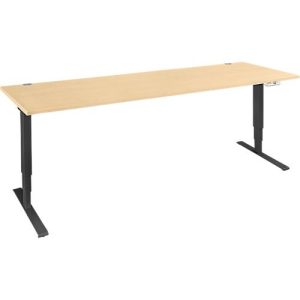 Schäfer Shop Genius Schreibtisch AERO FLEX, elektrisch höhenverstellbar, Rechteck, C-Fuß, B 2000 x T 800 x H 700-1200 mm, Ahorn/schwarz + Memorypanel