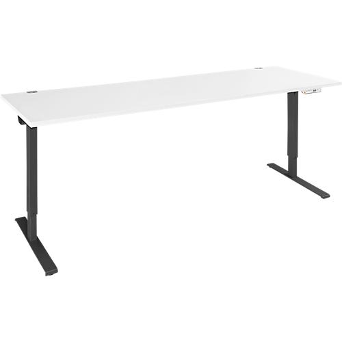 Schäfer Shop Genius Schreibtisch AERO FLEX, elektrisch höhenverstellbar, Rechteck, C-Fuß, B 2000 x T 800 x H 700-1200 mm, weiß/schwarz + Memorypanel