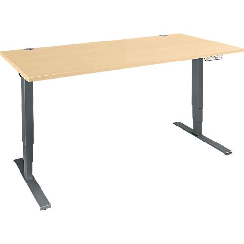 Schäfer Shop Genius Schreibtisch AERO FLEX, elektrisch höhenverstellbar, Rechteck, T-Fuß, B 1200 mm, Ahorn/anthrazit + Memorypanel