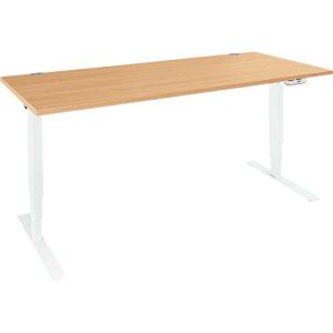Schäfer Shop Genius Schreibtisch AERO FLEX, elektrisch höhenverstellbar, Rechteck, T-Fuß, B 1600 mm, Buche/weiß + Memorypanel