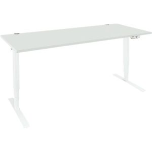 Schäfer Shop Genius Schreibtisch AERO FLEX, elektrisch höhenverstellbar, Rechteck, T-Fuß, B 1600 mm, lichtgrau/weißalu + Memorypanel
