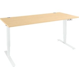 Schäfer Shop Genius Schreibtisch AERO FLEX, elektrisch höhenverstellbar, Rechteck, T-Fuß, B 1800 mm, Ahorn/weiß + Memorypanel