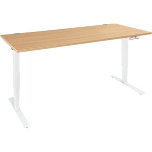 Schäfer Shop Genius Schreibtisch AERO FLEX, elektrisch höhenverstellbar, Rechteck, T-Fuß, B 1800 mm, Buche/weiß + Memorypanel