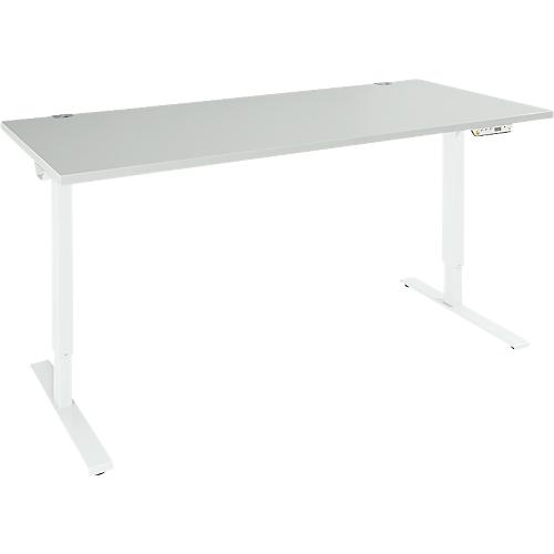 Schäfer Shop Genius Schreibtisch AERO FLEX, elektrisch höhenverstellbar, Rechteck, T-Fuß, B 1800 mm, lichtgrau/weißalu + Memorypanel