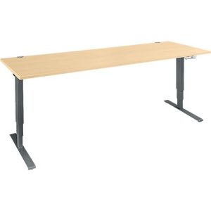 Schäfer Shop Genius Schreibtisch AERO FLEX, elektrisch höhenverstellbar, Rechteck, T-Fuß, B 2000 mm, Ahorn/anthrazit + Memorypanel