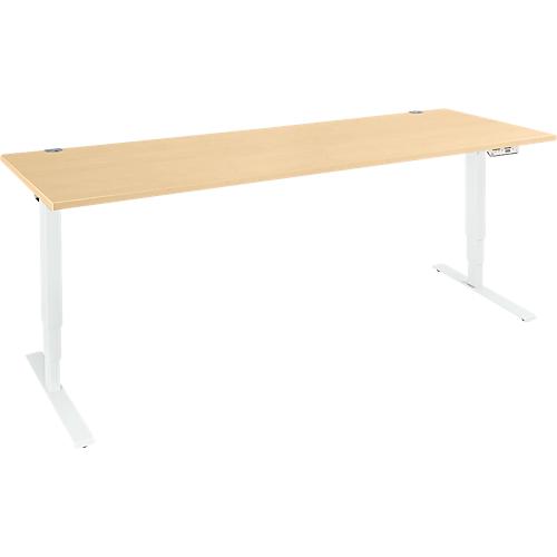 Schäfer Shop Genius Schreibtisch AERO FLEX, elektrisch höhenverstellbar, Rechteck, T-Fuß, B 2000 mm, Ahorn/weiß + Memorypanel