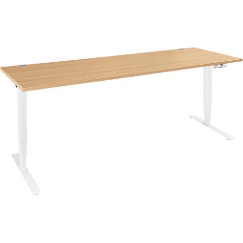 Schäfer Shop Genius Schreibtisch AERO FLEX, elektrisch höhenverstellbar, Rechteck, T-Fuß, B 2000 mm, Buche/weiß + Memorypanel