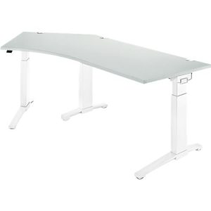 Schäfer Shop Genius Schreibtisch ERGOSTYLE S, 135°, C-Fuß Gestell, Ansatz links, manuell höhenverstellbar, melaminharzbeschichtet, B 2165 x T 800 x H 675-895 mm, lichtgrau/weiß