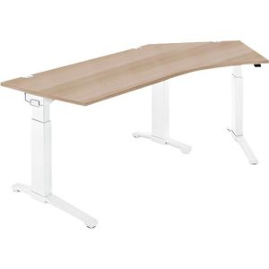 Schäfer Shop Genius Schreibtisch ERGOSTYLE S, 135°, C-Fuß Gestell, Ansatz rechts, manuell höhenverstellbar, melaminharzbeschichtet, B 2165 x T 800 x H 675-895 mm, Eiche/weiß
