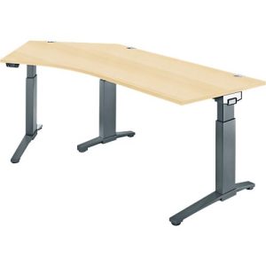 Schäfer Shop Genius Schreibtisch ERGOSTYLE S, 135°, einstufig, elektrisch höhenverstellbar, Ansatz links, C-Fuß, B 2165 x T 800 x H 715-1182 mm, inkl. Memory Master, Ahorn/anthrazit