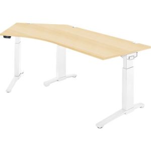 Schäfer Shop Genius Schreibtisch ERGOSTYLE S, 135°, einstufig, elektrisch höhenverstellbar, Ansatz links, C-Fuß, B 2165 x T 800 x H 715-1182 mm, inkl. Memory Master, Ahorn/weiß