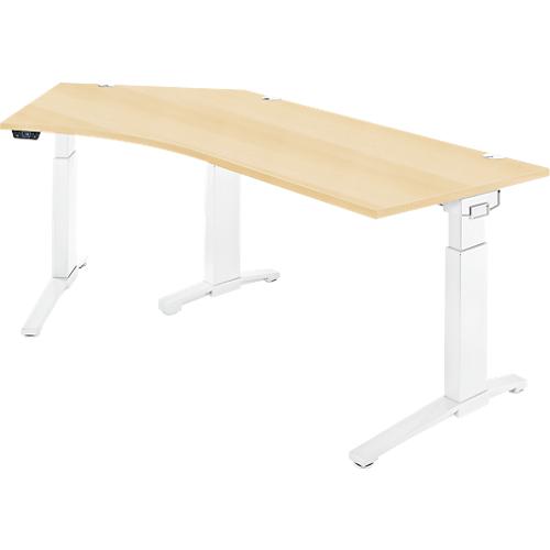 Schäfer Shop Genius Schreibtisch ERGOSTYLE S, 135°, einstufig, elektrisch höhenverstellbar, Ansatz links, C-Fuß, B 2165 x T 800 x H 715-1182 mm, inkl. Memory Master, Ahorn/weiß