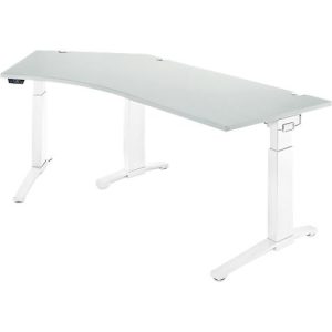 Schäfer Shop Genius Schreibtisch ERGOSTYLE S, 135°, einstufig, elektrisch höhenverstellbar, Ansatz links, C-Fuß, B 2165 x T 800 x H 715-1182 mm, inkl. Memory Master, lichtgrau/weiß