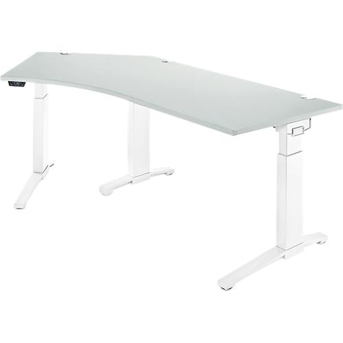 Schäfer Shop Genius Schreibtisch ERGOSTYLE S, 135°, einstufig, elektrisch höhenverstellbar, Ansatz links, C-Fuß, B 2165 x T 800 x H 715-1182 mm, inkl. Memory Master, lichtgrau/weiß