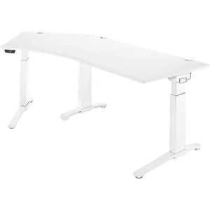 Schäfer Shop Genius Schreibtisch ERGOSTYLE S, 135°, einstufig, elektrisch höhenverstellbar, Ansatz links, C-Fuß, B 2165 x T 800 x H 715-1182 mm, inkl. Memory Master, weiß/weiß