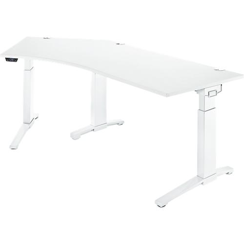 Schäfer Shop Genius Schreibtisch ERGOSTYLE S, 135°, einstufig, elektrisch höhenverstellbar, Ansatz links, C-Fuß, B 2165 x T 800 x H 715-1182 mm, inkl. Memory Master, weiß/weiß