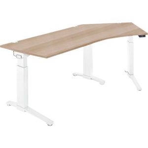 Schäfer Shop Genius Schreibtisch ERGOSTYLE S, 135°, einstufig, elektrisch höhenverstellbar, Ansatz rechts, C-Fuß, B 2165 x T 800 x H 715-1182 mm, inkl. Memory Master, Eiche/weiß