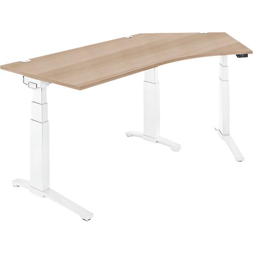 Schäfer Shop Genius Schreibtisch ERGOSTYLE S, 135°, elektrisch höhenverstellbar, Ansatz rechts, zweistufig, C-Fuß, B 2165 x T 800 x H 645-1305 mm, inkl. Memory Master, Eiche/weiß