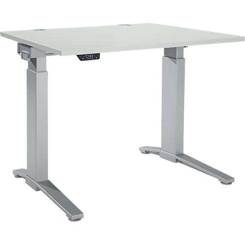 Schäfer Shop Genius Schreibtisch ERGOSTYLE S, Rechteck, elektrisch höhenverstellbar, einstufig, C-Fuß, B 1200 x T 800 x H 715-1182 mm, inkl. Memory Master, lichtgrau/weißaluminium