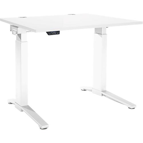 Schäfer Shop Genius Schreibtisch ERGOSTYLE S, Rechteck, elektrisch höhenverstellbar, einstufig, C-Fuß, B 1200 x T 800 x H 715-1182 mm, inkl. Memory Master, weiß/weiß