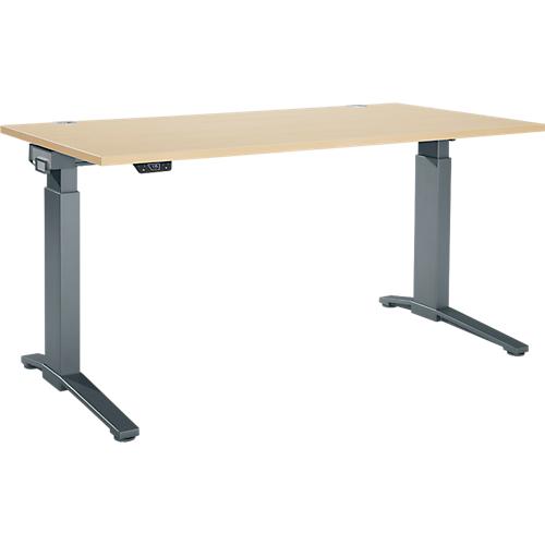Schäfer Shop Genius Schreibtisch ERGOSTYLE S, Rechteck, elektrisch höhenverstellbar, einstufig, C-Fuß, B 1600 x T 800 x H 715-1182 mm, inkl. Memory Master, Ahorn/anthrazit