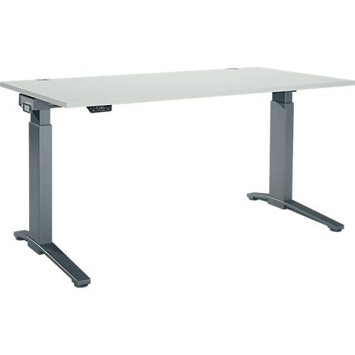 Schäfer Shop Genius Schreibtisch ERGOSTYLE S, Rechteck, elektrisch höhenverstellbar, einstufig, C-Fuß, B 1600 x T 800 x H 715-1182 mm, inkl. Memory Master, lichtgrau/anthrazit