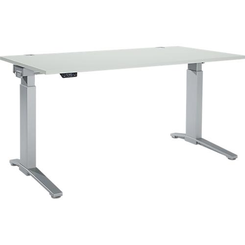 Schäfer Shop Genius Schreibtisch ERGOSTYLE S, Rechteck, elektrisch höhenverstellbar, einstufig, C-Fuß, B 1600 x T 800 x H 715-1182 mm, inkl. Memory Master, lichtgrau/weißaluminium