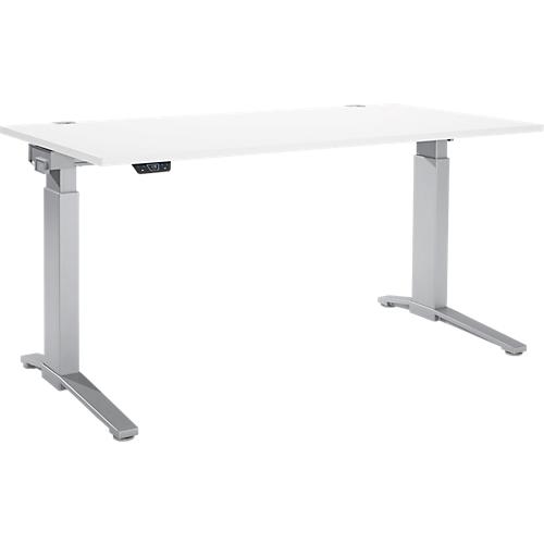 Schäfer Shop Genius Schreibtisch ERGOSTYLE S, Rechteck, elektrisch höhenverstellbar, einstufig, C-Fuß, B 1600 x T 800 x H 715-1182 mm, inkl. Memory Master, weiß/weißaluminium