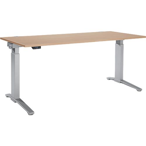 Schäfer Shop Genius Schreibtisch ERGOSTYLE S, Rechteck, elektrisch höhenverstellbar, einstufig, C-Fuß, B 1800 x T 800 x H 715-1182 mm, inkl. Memory Master, Eiche/weißaluminium