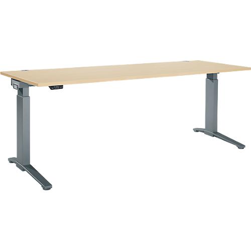 Schäfer Shop Genius Schreibtisch ERGOSTYLE S, Rechteck, elektrisch höhenverstellbar, einstufig, C-Fuß, B 2000 x T 800 x H 715-1182 mm, inkl. Memory Master, Ahorn/anthrazit