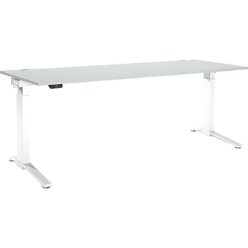 Schäfer Shop Genius Schreibtisch ERGOSTYLE S, Rechteck, elektrisch höhenverstellbar, einstufig, C-Fuß, B 2000 x T 800 x H 715-1182 mm, inkl. Memory Master, lichtgrau/weiß