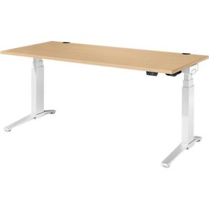 Schäfer Shop Genius Schreibtisch ERGOSTYLE S, Rechteck, elektrisch höhenverstellbar, zweistufig, C-Fuß, B 1800 x T 800 x H 635-1305 mm, inkl. Memory Master, Ahorn/weiß