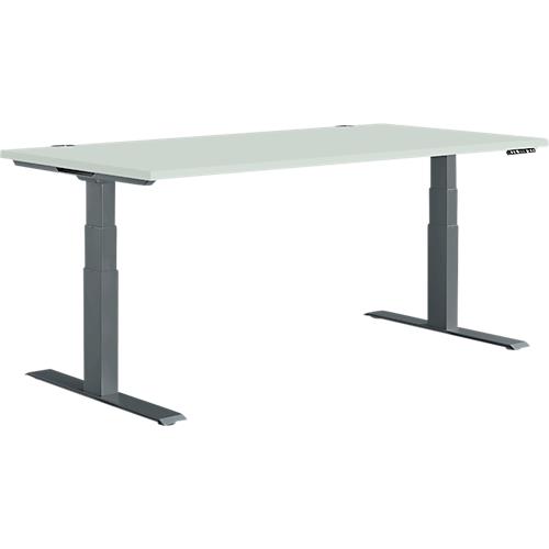 Schäfer Shop Genius Schreibtisch MODENA FLEX, elektrisch höhenverstellbar, Rechteck, T-Fuß, B 1600 x T 800 mm, lichtgrau/anthrazit