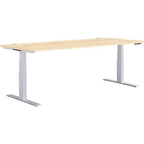 Schäfer Shop Genius Schreibtisch MODENA FLEX, elektrisch höhenverstellbar, Rechteck, T-Fuß, B 1800 x T 800 mm, Ahorn/weißalu