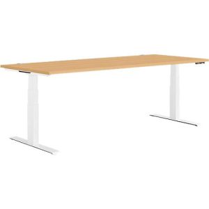 Schäfer Shop Genius Schreibtisch MODENA FLEX, elektrisch höhenverstellbar, Rechteck, T-Fuß, B 1800 x T 800 mm, Buche/weiß