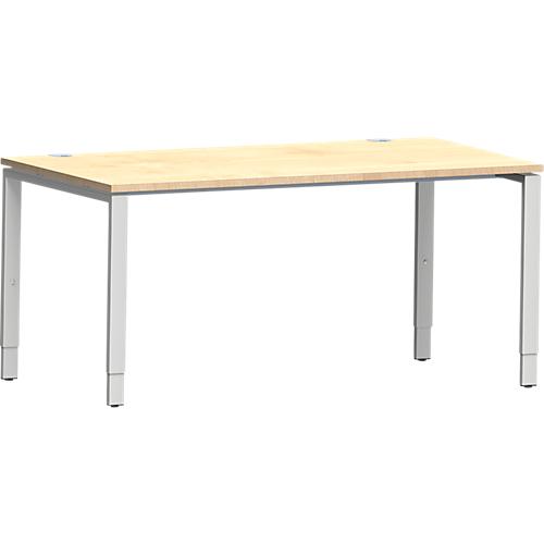Schäfer Shop Genius Schreibtisch Modena Flex, Rechteck, 4-Fuß Rechteckrohr, B 1600 x T 800 x H 650-850 mm, Ahorn/weißaluminium