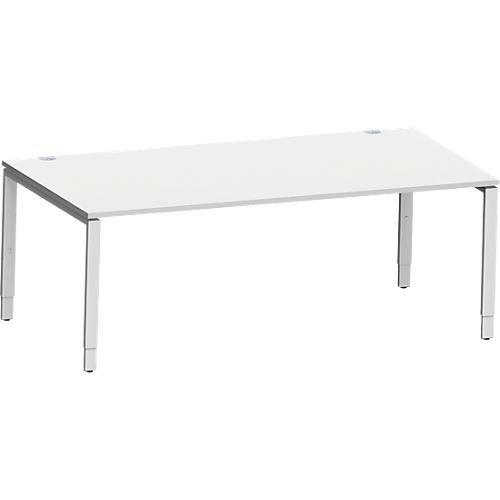 Schäfer Shop Genius Schreibtisch Modena Flex, Rechteck, 4-Fuß Rechteckrohr, B 2000 x T 1000 x H 650-850 mm, lichtgrau/weißaluminium