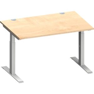 Schäfer Shop Genius Schreibtisch MODENA FLEX, Rechteck, T-Fuß Rechteckrohr, B 1200 x T 800 x H 650-850 mm, Ahorn/weißalu