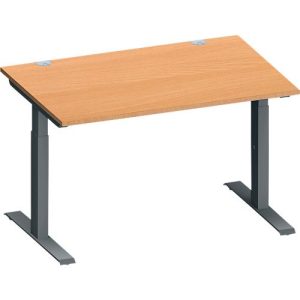 Schäfer Shop Genius Schreibtisch MODENA FLEX, Rechteck, T-Fuß Rechteckrohr, B 1200 x T 800 x H 650-850 mm, Buche/anthrazit