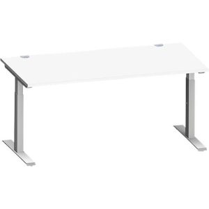 Schäfer Shop Genius Schreibtisch MODENA FLEX, Rechteck, T-Fuß Rechteckrohr, B 1600 x T 800 x H 650-850 mm, weiß/weißalu